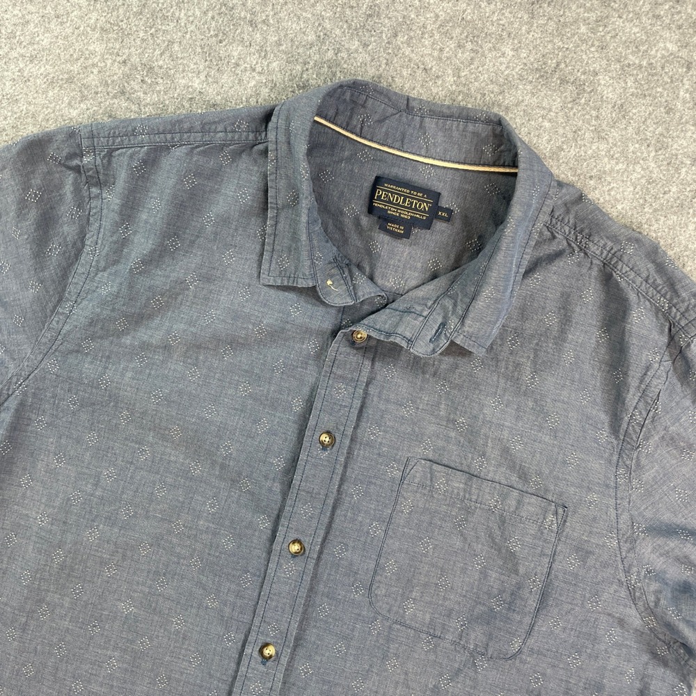 Pendleton Mens Button Down Shirt XXL Blue Geometric Short Sleeve